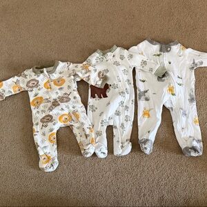 Baby Essentials Safari Animal Print Footies - White, Gray, Orange